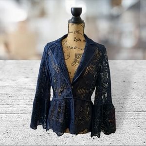 trina turk eyelet/crochet/lacey/sheer boho jacket/blazez size 6